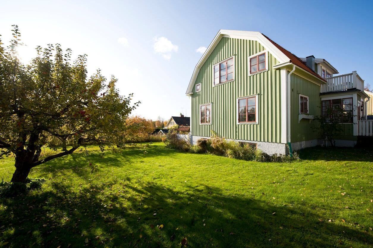 Ett grönt hus på en grön tomt