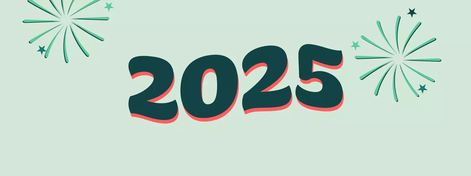 En bild med 2025 och gröna fyrverkerier 