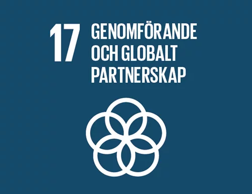 En bild på världsmål 17. Genomförande och globalt partnerskap.