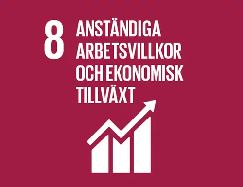 En bild på världsmål 8. Anständiga arbetsvillkor och ekonomisk tillväxt.