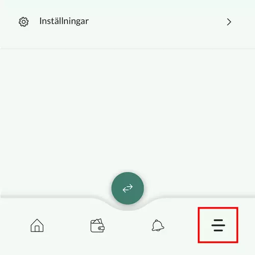 Menyn i vår app.