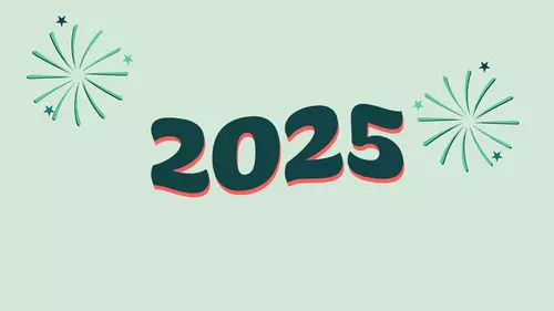 En bild med 2025 och gröna fyrverkerier 