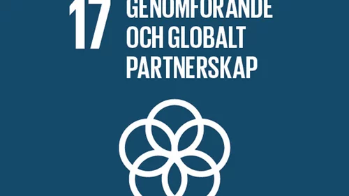 En bild på världsmål 17. Genomförande och globalt partnerskap.