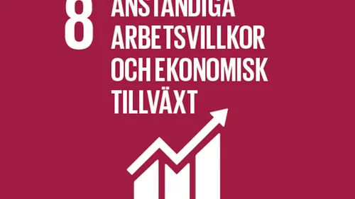En bild på världsmål 8. Anständiga arbetsvillkor och ekonomisk tillväxt.